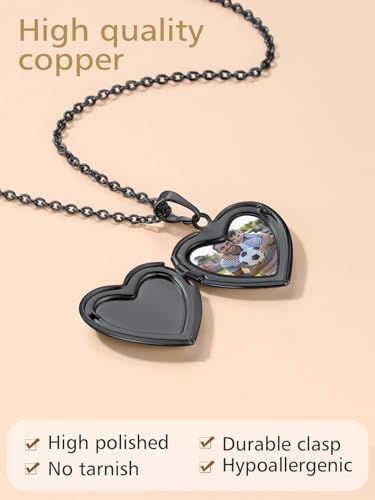 FindChic Locket Necklace for Women Custom Photo Memorial Gifts 4 Colors | Silver/Black/Rose Gold/Gold Plated Personalized for Loved Ones, Birthday Valentine's Day Keepsake - style: 16. Small Heart-Black
