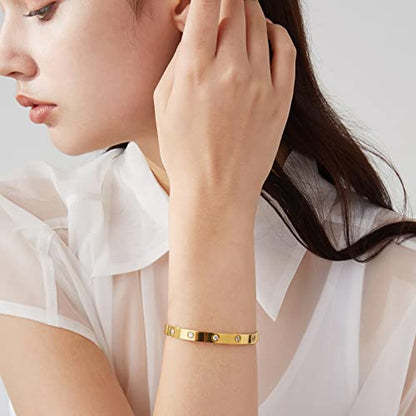 PDWZNBA 18K Gold-Plated Love Friendship Bracelets Trendy Stainless Steel Bangle Jewelry Gifts for Women - style: Ovl_gold