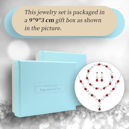 GZWHD Wedding Jewelry Sets for Bride Bridesmaid Women Cubic Zirconia Necklace Earrings Bracelet Set Gift for Mother Friend Wife Daughter Sister Party Prom Jewelry - color: Ruby