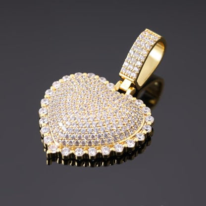 Lulu Mel Silver Heart Necklace 14K Gold Plated Heart Pendant Cubic Zirconia Necklace for Women Men, Iced Out Love Necklace Jewelry Gift Valentine's Day/Mother's Day/Christmas/Anniversary/Birthday Gift - color: Gold, style: 3D Heart