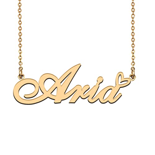 HUAN XUN Custom Name Necklace for Women Stainless Steel Customized Jewelry | 18k Gold Plated Nameplate Heart Pendant,Adjustable Delicate Chain,Personalized Gifts for Mother Day Christmas Birthday - color: Aria - Gold