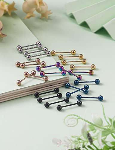 Oufksiyy 24pc 14G 16G Mixed Color Surgical Stainless Steel Straight Barbell Tongue Rings Bars Piercing 5/8" Length 16mm 9/16 inch 14mm 1/2inch 12mm Nipple Rings Tongue Piercing Jewelry for Women Men - color: 16G-16mm(5/8INCH)-Barbell
