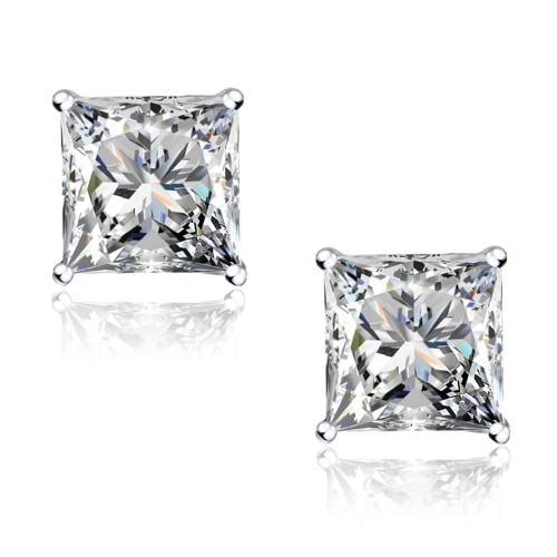 "STUNNING FLAME" Trillion-cut/Cushion-cut/Emerald-cut/Marquise-cut ... 18K White Gold Plated Sterling Silver Cubic Zirconia Simulated Diamond Stud Earrings for Women - color: Princess-Cut, size: small-white gold plated silver