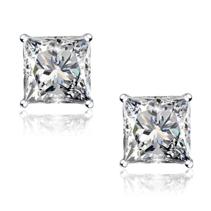 "STUNNING FLAME" Trillion-cut/Cushion-cut/Emerald-cut/Marquise-cut ... 18K White Gold Plated Sterling Silver Cubic Zirconia Simulated Diamond Stud Earrings for Women - color: Princess-Cut, size: small-white gold plated silver