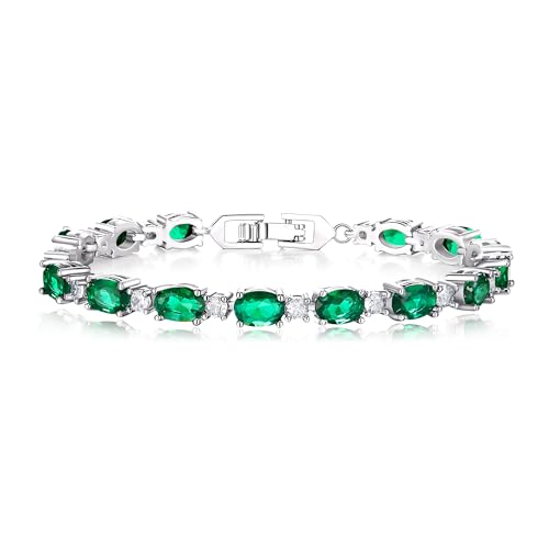 Crysdue Wedding Bridal Bracelets for Brides, Cubic Zirconia Tennis Birthstone Jewelry Gift for Women Prom - style: A_Emerald, 6.8-8.2"