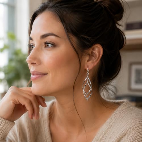 Silver Clip On Earrings For Women, They Look Pierced, Don't Pinch & Won't Fall Off, Hypoallergenic & Lightweight - color: Silver Double Drops