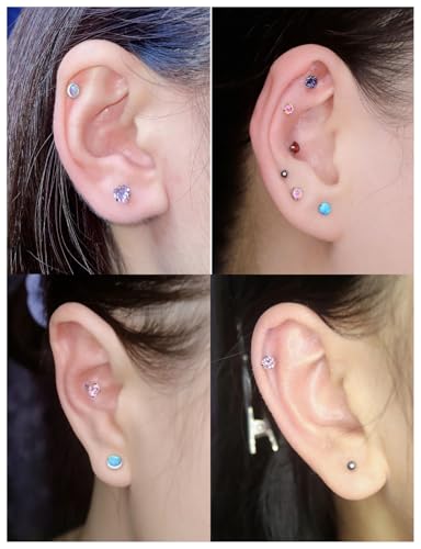 20G 18G 16G Threadless Lip Labret Nose Rings Studs Flat Back Earrings 316L Surgical Steel Snake Bites Lip Medusa Monroe Rings Push in Cartilage Tragus Helix Conch Earrings Studs 6mm 8mm 10mm - color: Silver-20G（0.8mm)-7mm Bars-3mm CZ