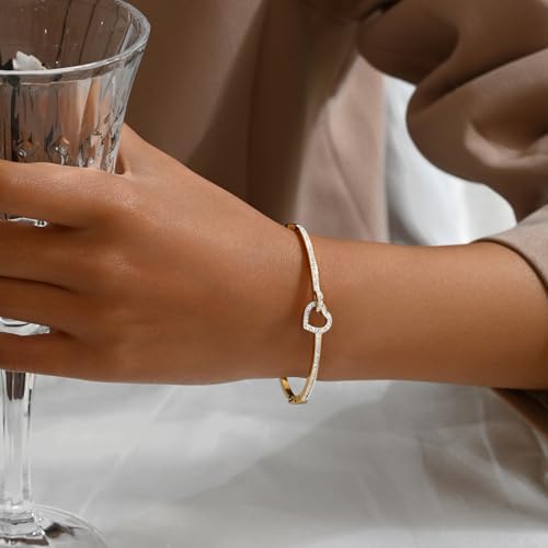 Gold Bangle for Women 18K Gold Plated Bamboo Heart Star Labyrinth Bangle Bracelets Dainty Stainless Steel Jewelry Gifts - color: Love Bangle-Gold
