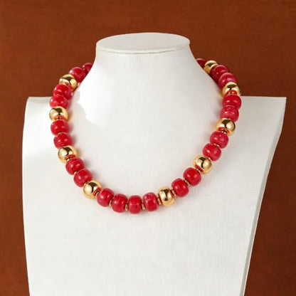 Resin Chunky Colorful Beaded Necklace | Adjustable Boho Statement Necklace,Summer Beach Party Jewelry - color: A-red