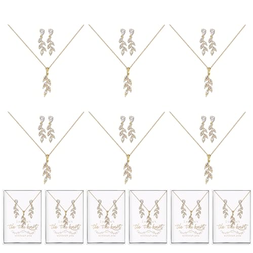 DHQH Bridesmaid Necklace Earrings Set Gifts I Couldn't Say I DO Without You Cubic Zirconia Leaf Pendant Necklace Bridesmaid Proposal Gift Set of 4 6 - color: rose-drop-6set