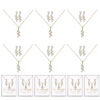 DHQH Bridesmaid Necklace Earrings Set Gifts I Couldn't Say I DO Without You Cubic Zirconia Leaf Pendant Necklace Bridesmaid Proposal Gift Set of 4 6 - color: rose-drop-6set