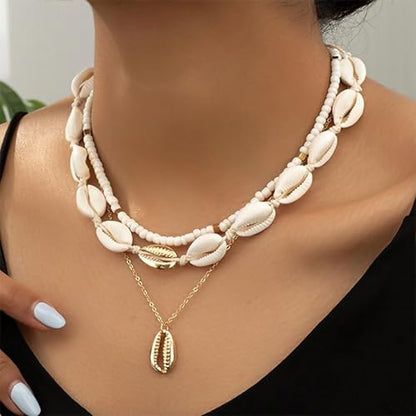 YANCHUN Layered Necklaces for Women Gold Necklace Stack Star Heart Choker Dainty Necklace Love Heart Chain Jewelry Gifts for Women - color: ZA-seashell
