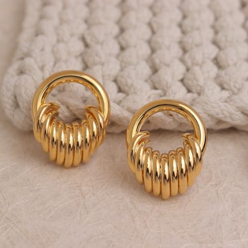 Jean Beau Chunky Gold Stud Earrings for Women Trendy Gold Plated Dangle Drop Prom Birthday Fashion Office Jewelry Gift - color: Circle