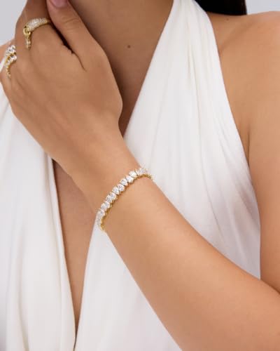 PAVOI 14K Gold Plated Tennis Bracelets for Women, Bridal Pear CZ Bracelet | Gold Tennis Bracelet with Pear Cubic Zirconia, Hypoallergenic Wedding Jewelry Gift - color: Yellow Gold, size: 7 Inches