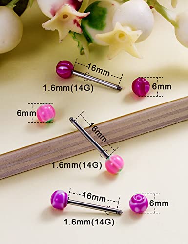 100pcs 14g Tongue Rings Nipple Rings for Women Men Surgical Stainless Steel Tongue/Nipple Piercing Jewelry Plastic Metal Tongue Ring 16MM Acrylic Straight Barbells Body Piercing Jewelry - color: A-100PCS Metal Tongue/Nipple Rings 16mm