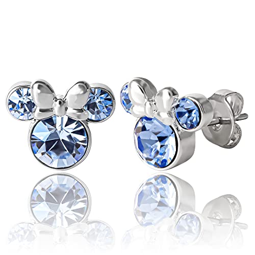Minnie Mouse Birthstone Stud Earrings Women | Birthstone Earrings for Women - color: December-Light Sapphire Crystal