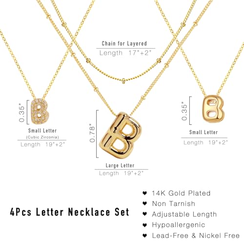 stino 4PCs Bubble Initial Letter Necklace Set, No Tarnish 14K Gold Plated Alphabet Pendant, Jewelry for Women - style: B