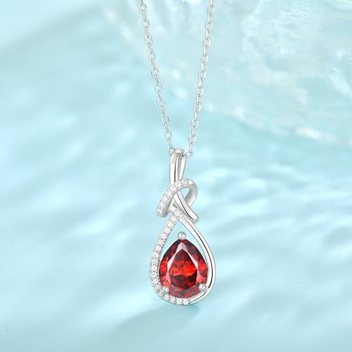 Infinity Teardrop Necklace Silver Tone Pendant Birthstone Jewelry for Women - color: Deep Red