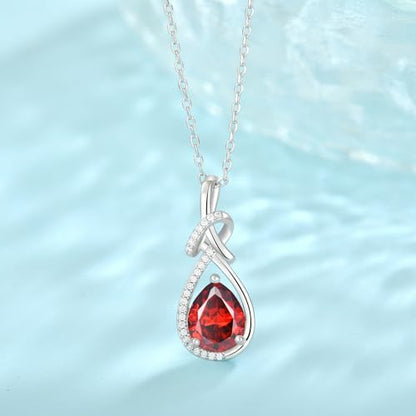 Infinity Teardrop Necklace Silver Tone Pendant Birthstone Jewelry for Women - color: Deep Red