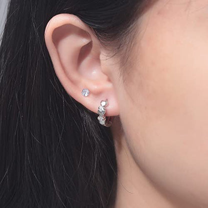 CiNily 14K White Gold Plated Small Hoop Earrings for Women Girls Heart Cubic Zirconia Hypoallergenic Earrings - color: Studs set-silver-white
