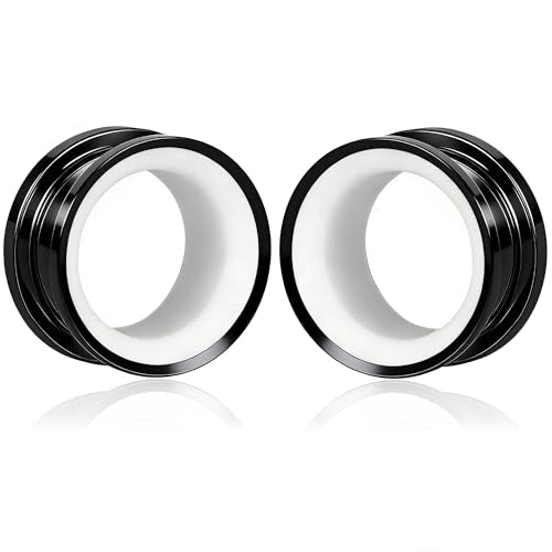 2PCS Stainless Steel Ear Gauges 0G(8mm) - 5/8"(16mm) Screw Back Ear Tunnels Double Flared Ear Expanders for Stretched Ears Body Jewelry Set for Men & Women - color: Black White, size: 14mm(9/16")