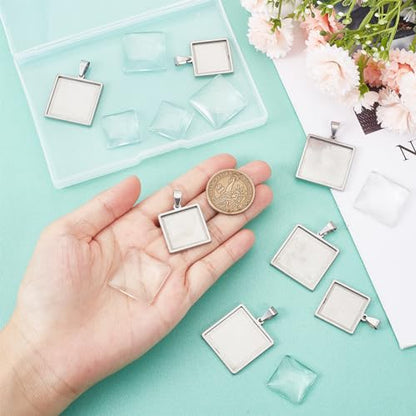 SUNNYCLUE 1 Box 20Pcs Pendant Tray Set Blank Bezel Pendant Trays Stainless Steel Charm Blanks Cabochon Settings Cabochon Bezels for Jewelry Making DIY Findings Supplies - color: Stainless Steel
