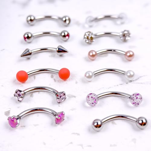 Eyebrow Rook Piercing Jewelry with Tools Barbell Eyebrow Rings | 16G Stainless Surgical Steel Rook Earrings Vertical Labret Lip Surface Tragus Frog Eyes Piercing Jewelry - style: 19A