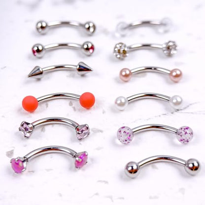 Eyebrow Rook Piercing Jewelry with Tools Barbell Eyebrow Rings | 16G Stainless Surgical Steel Rook Earrings Vertical Labret Lip Surface Tragus Frog Eyes Piercing Jewelry - style: 19A