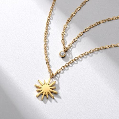 Dainty 316L Stainless Steel Layered Necklace for Women, Cubic Zirconia Layered Double Pendant Chain Necklace Jewelry Trendy - color: Original SS