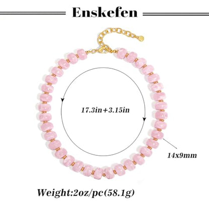 Chunky Beaded Necklace for Women Trendy Multicolor Resin Beads Choker Necklaces Boho Summer Statement Necklace Chunky Heart Jewelry - color: Bead necklace-pink