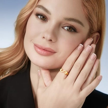 Cicy Bell Initial Rings for Women 18k Gold Plated Adjustable Rings | Open Signet Rings, Bold Letter, Personalized Engraved, For Party - color: Initial-S