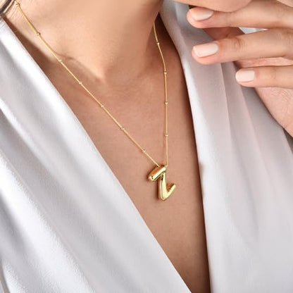 Gold Bubble Initial Necklace for Women Balloon Letter Necklace 18K Gold Plated Dainty Alphabet Pendant Puffy Name Personal Necklace - color: Z