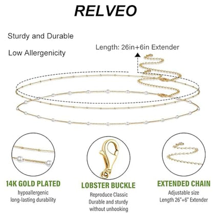 2PCS Gold Silver Waist Chain Adjustable Layered Belly Chain Body Chain Jewelry for Women Sexy Bikini Beach Boho Pearl Beaded Cuban Satellite Waist Chains - style: 2PCS-GD-Pearl+Satellite Chain