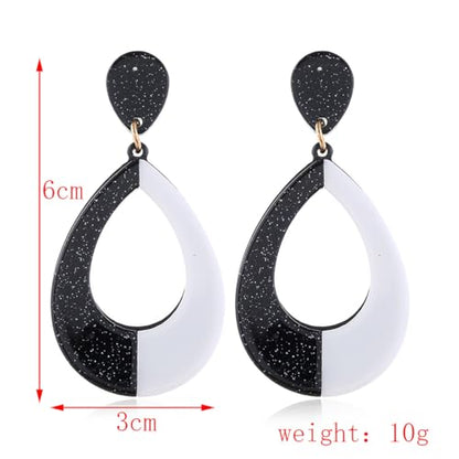 Black White Acrylic Earrings for Women Acrylic Triangular Drop Dangle Earrings Trendy Water Drop Two Tone Stud Earrings Geometric Resin Statement Earrings Jewelry - color: Water Drop