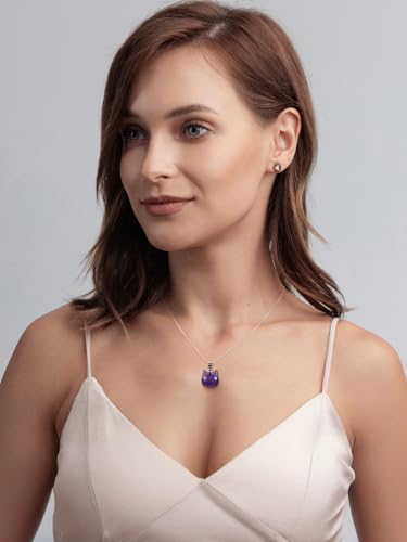 Jovivi Cat Gifts Necklace Natural Amethyst Rose Quartz Healing Crystal Stones Pendant Necklaces for Women Men Gemstone Mini Cute Animal Cat Jewelry Gifts