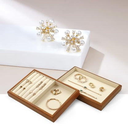 Oirlv Wood 6-Compartment Jewelry Tray | Solid Wood Frame, Soft Microfiber Lining, Holds Rings/Earrings/Bracelets, Sturdy and Attractive, Great for Drawers - color: Cream, size: 6 grid