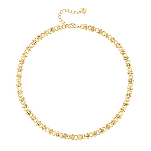 Aobei Pearl 18K Gold Plated Paperclip Chain Choker Satellite Chain Freshwater Cultured Biwa Pearl Pendant Necklace Dainty Turquoise Jewelry for Women - color: 18K Gold Plated OI Chain