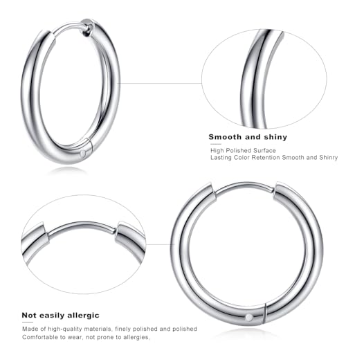 Silver Gold Hoop Earrings for Women Men, 316L Surgical Stainless Steel Huggie Hoop Earrings Set Hypoallergenic Small Cartilage Earrings Lightweight Hoop Earrings Huggie Set - color: 4 Pair Small Silver-8/10/12/14mm