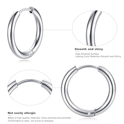 Silver Gold Hoop Earrings for Women Men, 316L Surgical Stainless Steel Huggie Hoop Earrings Set Hypoallergenic Small Cartilage Earrings Lightweight Hoop Earrings Huggie Set - color: 4 Pair Small Silver-8/10/12/14mm