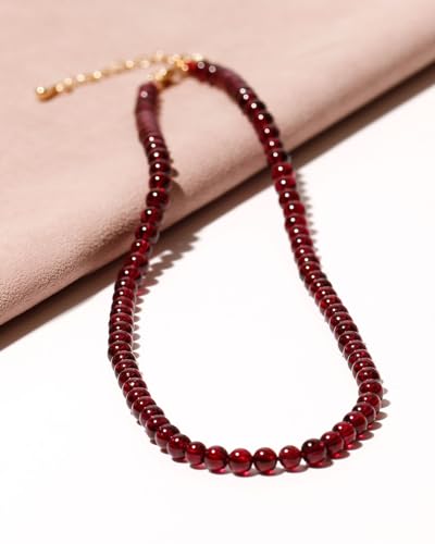 Simple 4mm Gemstones and Crystals Choker Necklace Unisex 16"-18" | Necklaces for Women Men, Adjustable, 40-45 cm Chain Length, Handmade, Spiritual Gemstones, Positive Energy, Daily Wear - style: Garnet