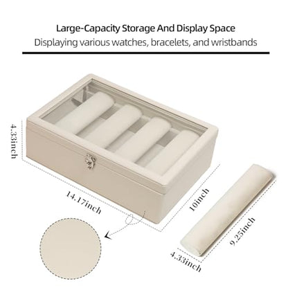Bracelet Holder Rods Bangles Box Organizer Display | Glass Lid Jewelry Boxes for Women with 4 Velvet Rods