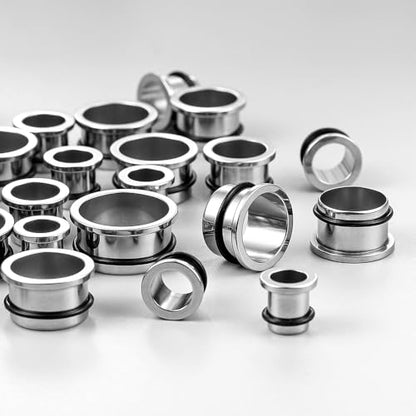 LADEMAYH Comfy Dead Stretching Ear Tapers Stretching Kit, Small Gaps Packed, 0.5mm Increments, Surgical Stainless Steel 316L, Flat Top Ear Plugs, Pain-Free Body Piercing Jewelry for Women & Mens - color: Silver, size: 14.5-16mm