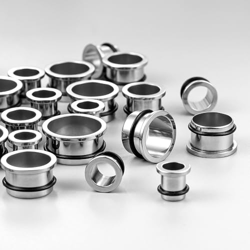 LADEMAYH Comfy Dead Stretching Ear Tapers Stretching Kit, Small Gaps Packed, 0.5mm Increments, Surgical Stainless Steel 316L, Flat Top Ear Plugs, Pain-Free Body Piercing Jewelry for Women & Mens - color: Silver, size: 18.5-20mm