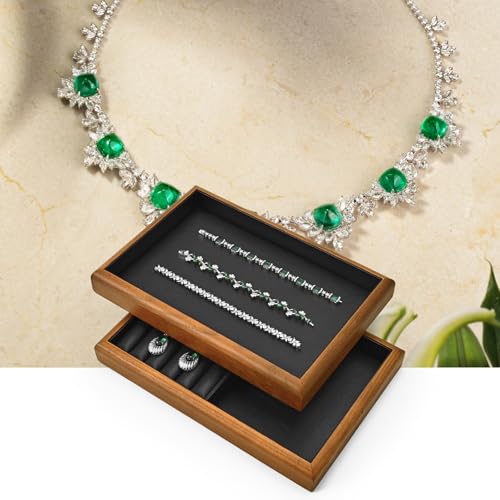 Oirlv Black Wood Jewelry Tray 6-Compartment | Black Solid Wood Frame, Soft Leather Lining, 9.84X17X1.18in, Holds Rings/Earrings/Bracelets, Sturdy and Attractive - color: Black, size: 6 grid