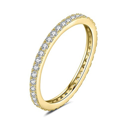 JewelryPalace 6 Stone Cubic Zirconia Half Eternity Stackable Wedding Rings for Women, 14K White Yellow Rose Gold Plated 925 Sterling Silver Promise Rings for Her, Simulated Diamond Wedding Band Ring - color: H-eternity-yellow gold plated