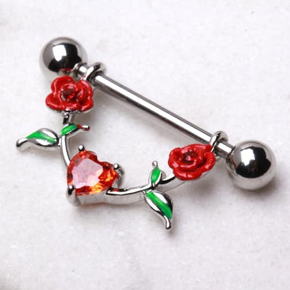 316L Stainless Steel Red Rose Nipple Shield Sold As Pair