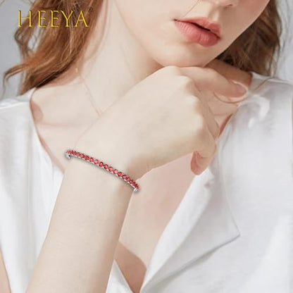 HEEYA Birthstone Silver/Gold Plated Tennis Bracelets, Adjustable 4mm CZ Tennis Bracelets for Women, Fashion Jewelry Wedding Gift Size 6.8 inch+1 inch Extender - color: 01 January Garnet