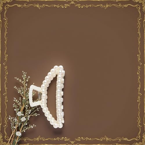 1Pc White Large Hair Clip for Thick Hair, Girls Claw,Big Hair Clips Hair Claws for Thin, Hair Claws Clips For Hair,Faux Pearl Claw Clips,Neutral Hair Clips Large Jaw Clip