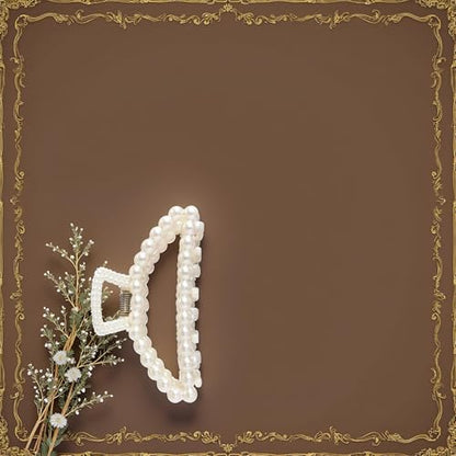 1Pc White Large Hair Clip for Thick Hair, Girls Claw,Big Hair Clips Hair Claws for Thin, Hair Claws Clips For Hair,Faux Pearl Claw Clips,Neutral Hair Clips Large Jaw Clip