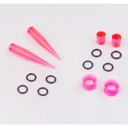 50 Pcs Ear Gauges Stretching Kit 14G-00G | Acrylic Tapers and Plugs Silicone Tunnels, Gauge Expanders Stretching Kit, Piercing Earring Jewelry for Men and Women - color: Pink